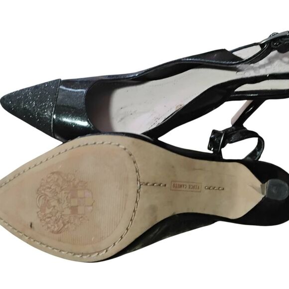 Vince Camuto Shimmering Black Slingback Heels - Picture 2 of 7